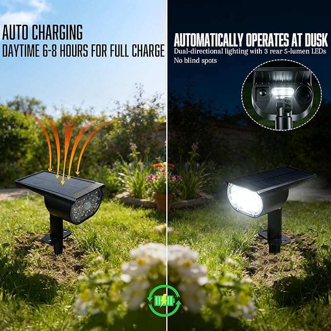 Dazzle Bright Solar Spot Lights Outdoor, 4 Pack Motion Sensor Landscape Spotlights with 3 Lighting Modes, Waterproof Solar Powered Pathway Lights for Outside Yard Garden, Cool White
