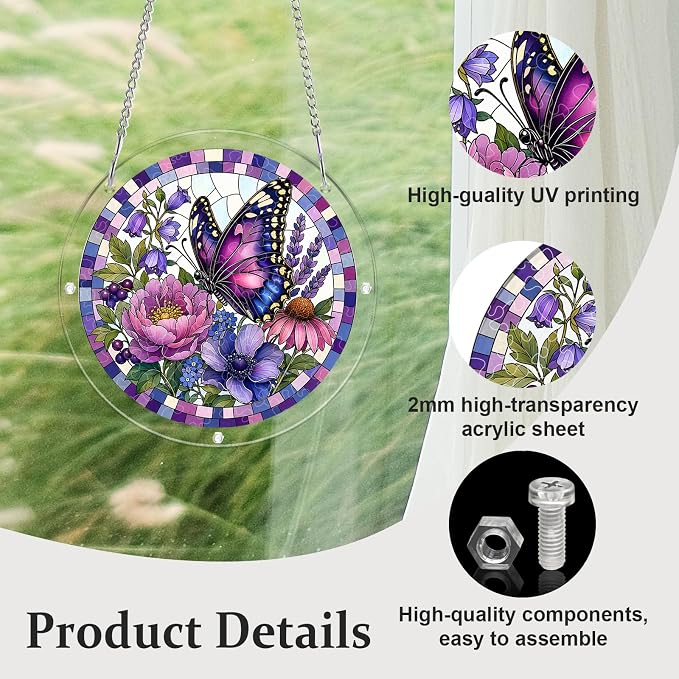 Acrylic Puzzle Suncatcher, Sun Catchers Puzzle for Window Hanging | 7.4 Inch Purple Butterfly DIY Suncatcher Puzzle for Adults, Ideal Gifts for Women, Men, Wife, Mom, Home & Garden Decor