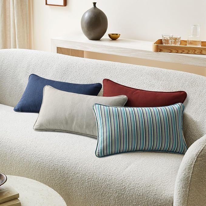 Unimatta Sunbrella Decorative Outdoor Water Repellent Throw Pillows with Inserts, Set of 4, 20" x12" Pillows for Patio, Backyard, Bed, Couch, and Patio Furniture, Specrtum Pebble