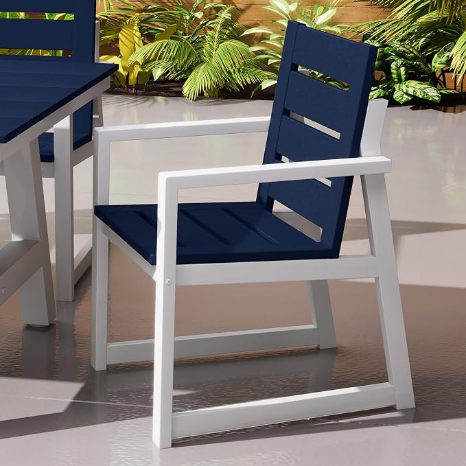 Costaelm Stinson HDPE Plastic Outdoor Patio Dining Arm Chair, Navy Blue