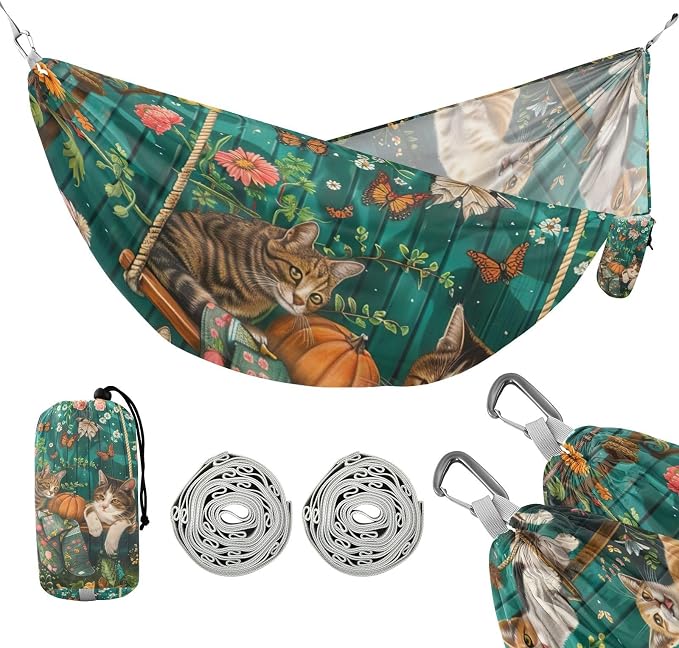 FRMG Cute Cat Camping Hammock 500 lbs Capacity Portable Hammocks with Tree Straps & Attached Carry Bag, Camping Essentials Gear 2013689a