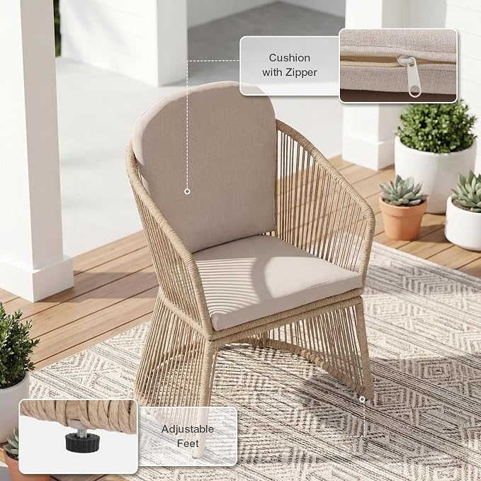 SUNSITT 9 Piece Outdoor Patio Dining Set, 65" - 107" Metal Expandable Outdoor Dining Table with X-Shape Legs, 8 Woven Wicker Outdoor Patio Chairs w/Curved Armrest for Garden, Beige