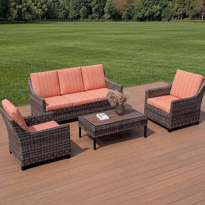Wicker Patio Conversation Set, Outdoor Patio Chair Set with Deep Seating, Wide Armrests & Thick Cushions, All-Weather Outdoor Furniture Set for Patio, Porch, Deck & Backyard