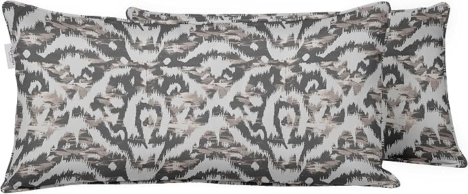 Indoor/Outdoor Polyester Fabric Lumbar Pillow Cover, All-Weather Waterproof Rectangular Cushion Case for Patio Furniture, 12 x 24 Set of 2 - Ikat-39