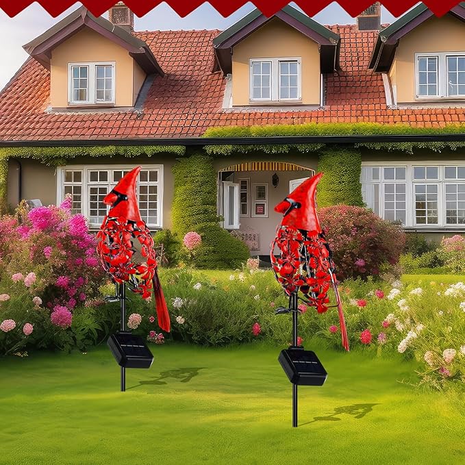 VIHOSE 1 Pcs Cardinal Gift Decor Cardinal Solar Lights for Outside Garden Stake Metal Red Bird Solar Lights Gift Outdoor Stake Grave Patio Yard Lawn Porch Cemetery Decoration for Mom Grandma Women