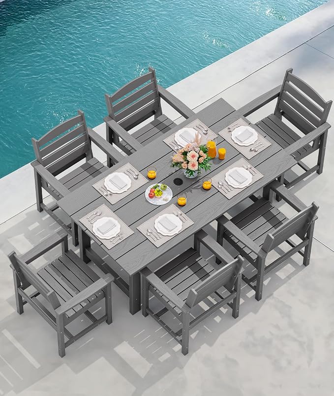 SERWALL Patio Dining Chair Set of 2,All Weather HDPE Dining Chair, Gray | Outdoor Dining Chairs built to last with 330 lb capacity. Compact 23.4"x23.6"x33.6"H. Weatherproof & easy to clean.