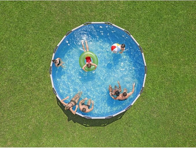 12' x- 48" Round Above Ground Swimming Pool Set with Sand Filter Pump, Ladder & Cover – Durable Steel Frame Outdoor Pool for Backyard Family Fun