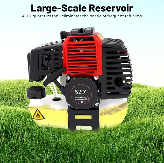 7 in 1 Gas Weed Eater, 52cc 2-Stroke Weed Wacker Gas Powered with Shock Absorbing Shoulder Straps and Goggles Brush Cutter Edger Hedge Trimmer for Landscaping