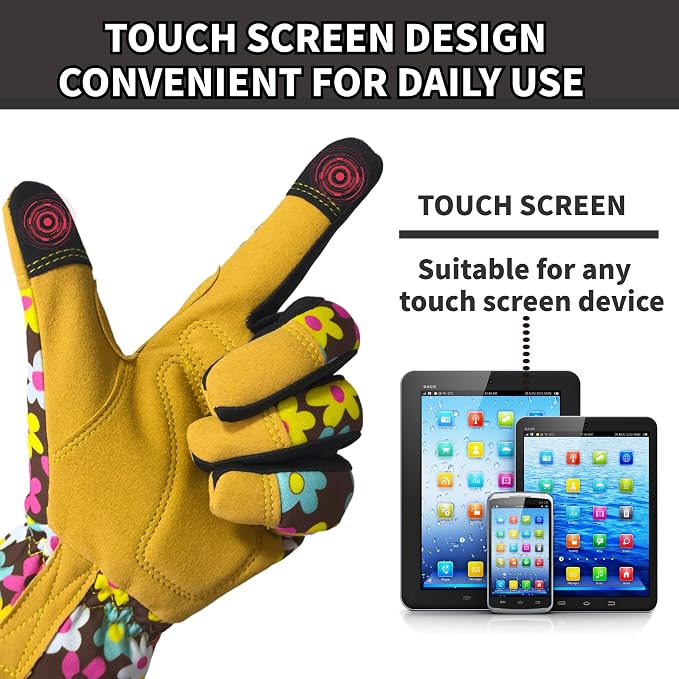 Cute Pattern Gardening Gloves,Thornproof Garden Glove,Gardener Gift | Gardening Gifts for Women,Touchscreen,Tender Thornproof,Cute Pattern,Protection Palm,Machine Washable,Adjustable Cuff