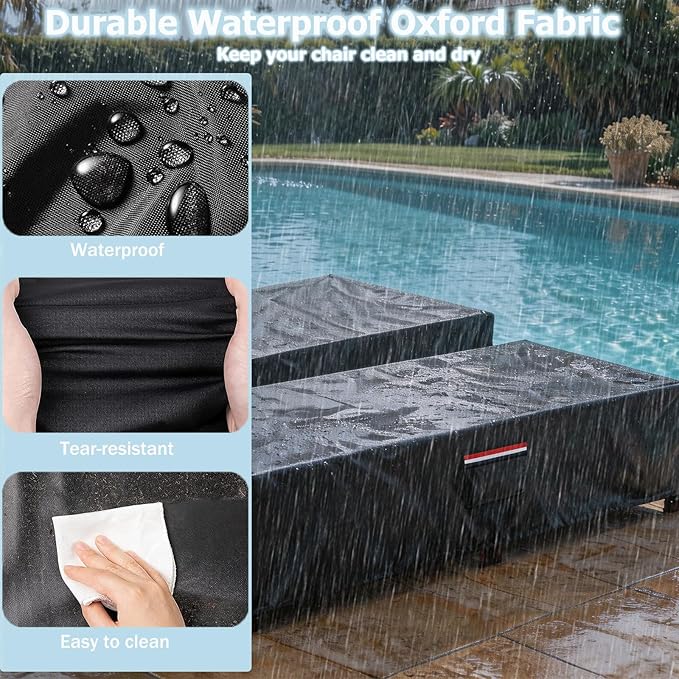 Outdoor Chaise Lounge Covers 2 Pack,600D Heavy Duty Tear-Resistant Patio Lounge Chair Cover Waterproof UV Protection,All-Weather Protection Chaise Lounge Covers,80" L x 28" W x 14" H