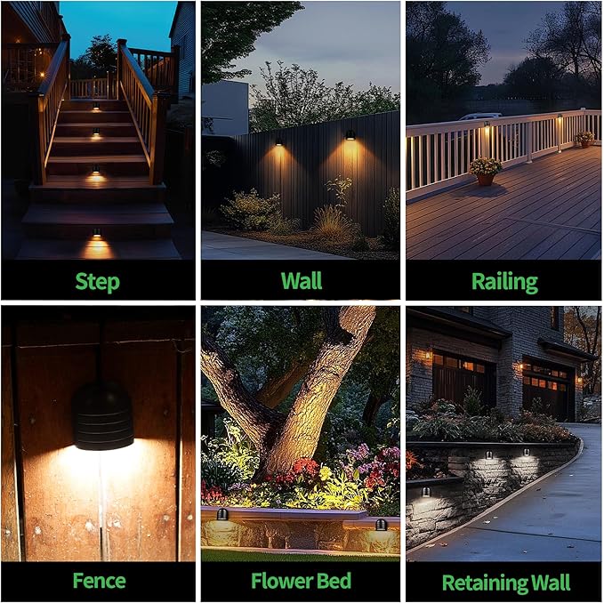 Low Voltage LED Step Lights - Warm White & Daylight White Selectable, Landscape 12V Deck Lights Outdoor, Hardwired IP65 Waterproof Aluminum Black for Wall Garden Handrail 12 Pack