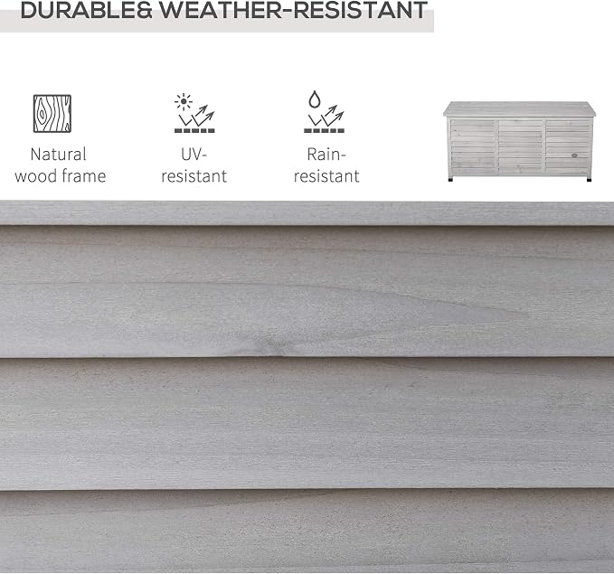 75 Gallon Wooden Deck Box, Outdoor Storage Container with Aerating Gap Weather Fighting, Grey