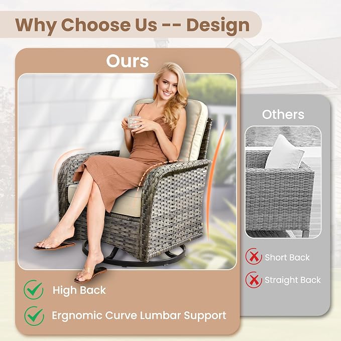 HOOOWOOO Patio Furniture Set,8 Pieces Outdoor Conversation Set,All Weather Wicker Loveseat Sofa Set with High Back Swivel Rocking Chairs Tables,Beige