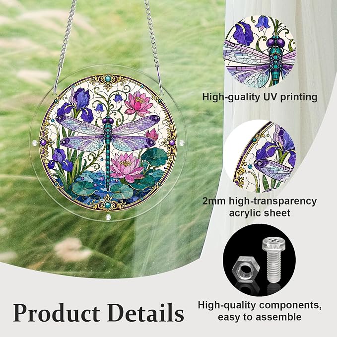 Acrylic Puzzle Suncatcher, Sun Catchers Puzzle for Window Hanging | 8.2 Inch Iris Dragonfly DIY Suncatcher Puzzle for Adults, Ideal Gifts for Women, Men, Wife, Mom, Home & Garden Decor
