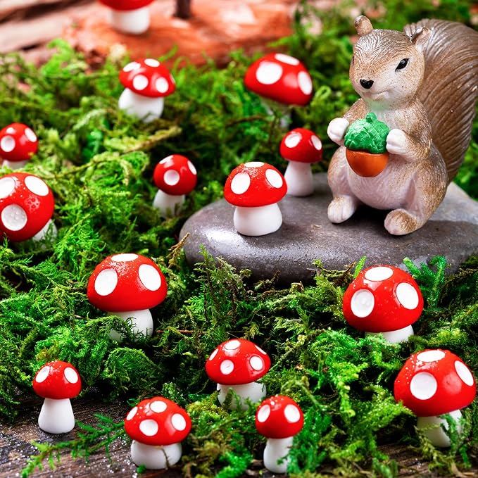 180pcs Miniature Mushrooms, 3 Size, Red | Tiny, Cute, Fairy Garden, Mini Resin Figurines, Cake Topper Statue Decoration for Bonsai Micro Landscape Garden Craft