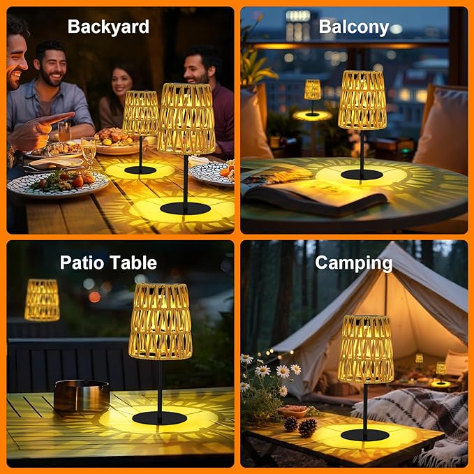 1PCS Outdoor Solar Lantern Waterproof : Rechargeable LED Table Lamp for Garden Yard,Solar Lights Outdoor Cordless Table Rattan Lamp, Small Deck Lamp for Balcony Patio,Gift for Women Mothers