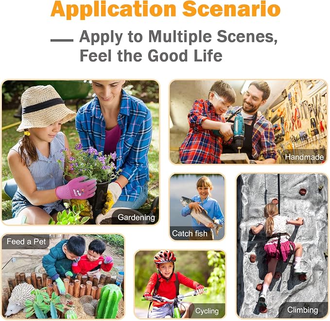 KDK 5 Pairs Kids Gardening Gloves Yard Work Gloves Children Soft Safety Rubber Coated Glove for Toddlers Youth Girls Boys Children (9-12yr L)