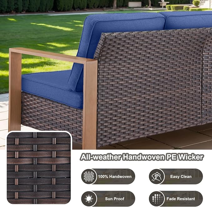 Belord 5 Piece Patio Furniture Set with Swivel Chairs, PE Wicker Patio Sofa Set Outdoor Swivel Rocker Patio Chairs with Anti-Rust Metal Wide Armrests for Deck Backyard Sunroom