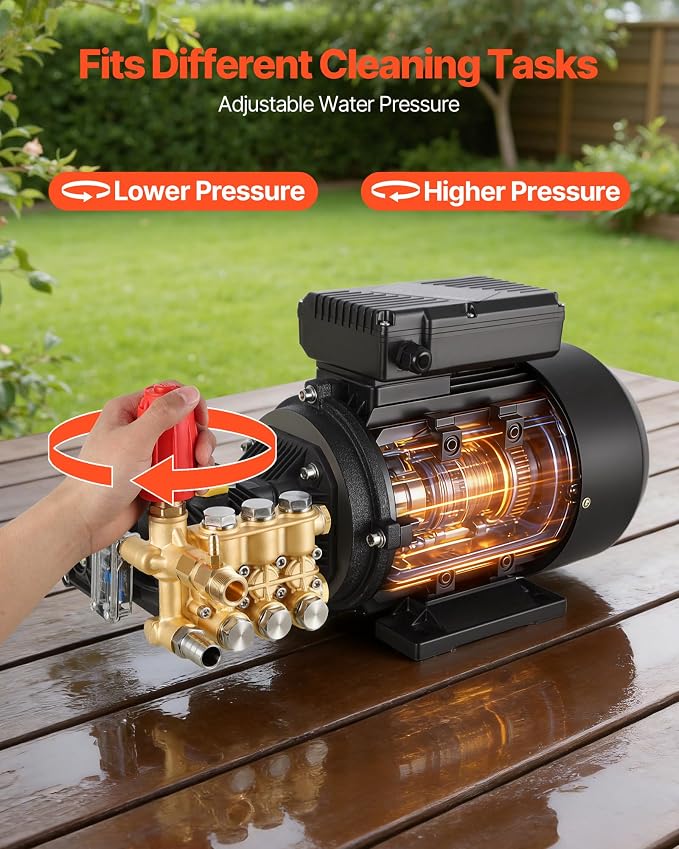 VEVOR Electric Pressure Washer Pump Kit, 1950 PSI, 3.2 GPM, Triplex Power Washer Pump with 5 HP Motor 240 V, Includes Wall Mount Bracket, Spray Gun, Wand, Hose, 5 Nozzles, for Washing Cars, Gardens