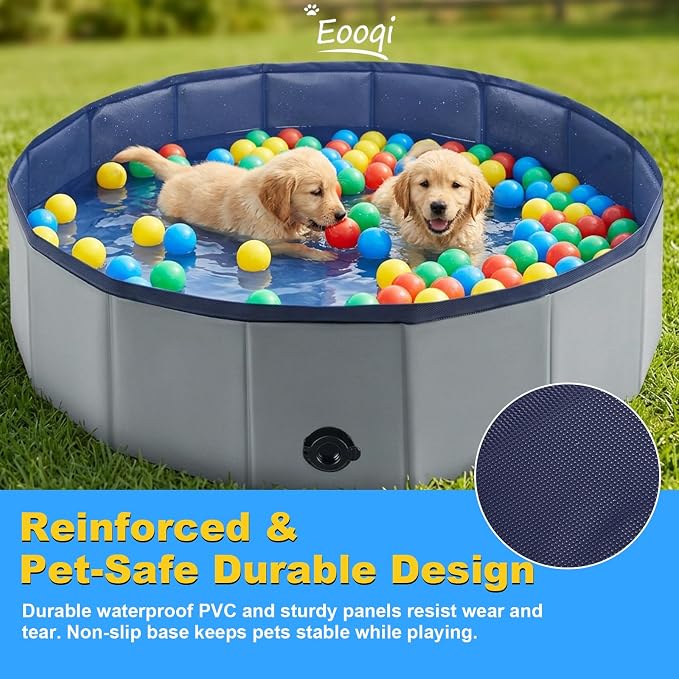 Eooqi Foldable Dog Pool, Collapsible Pet Bath Tub & Kiddie Wading Pool, Portable Hard-Side Dog Swimming Pool for Puppies, Small & Medium Dogs, Cats and Kids (Gray, 48"-L)