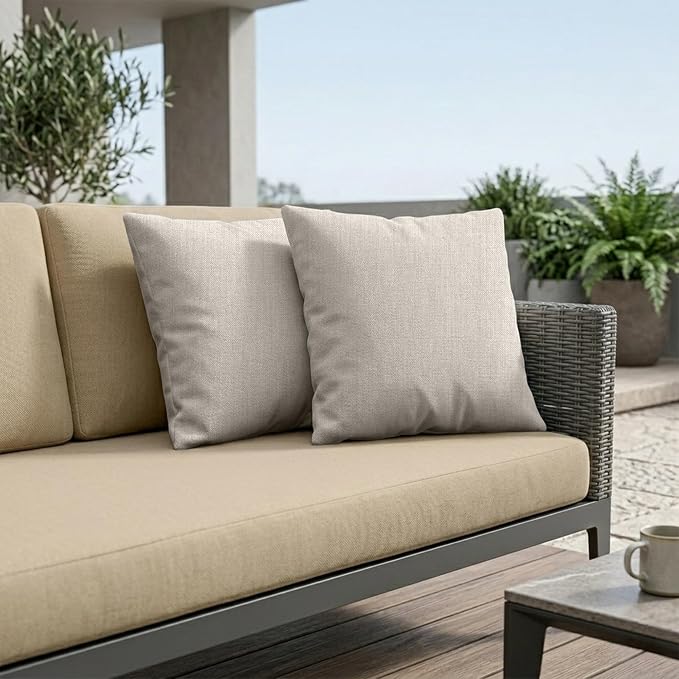 Covers & All Sunbrella Throw Pillows Set of 2, 12 x 12 Inch Square Outdoor & Indoor Cushions with Insert, Fade & UV Resistant Fabric (Cast Ash)