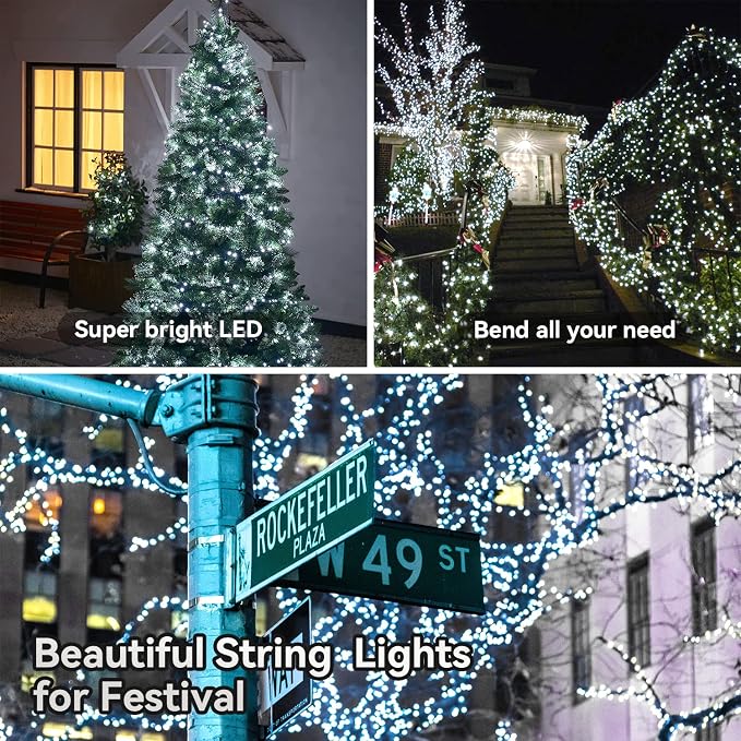 Outdoor Indoor Christmas String Lights 33Ft 100LED Battery Fairy Lights Waterproof Remote Timer 8 Modes for Garden Party Holiday Xmas Trees Decor (Cold White)