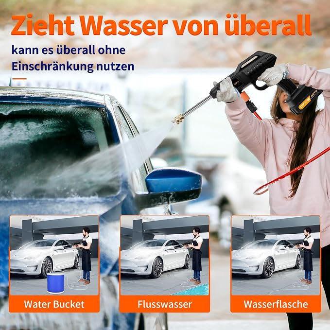 Cordless Portable Washer, 1500w Battery Operated Washer, 60Bar/870 PSI Cordless Washer with 12 Accessories, Lightweight Car Washer Gun for Cars/Floors/Gardens