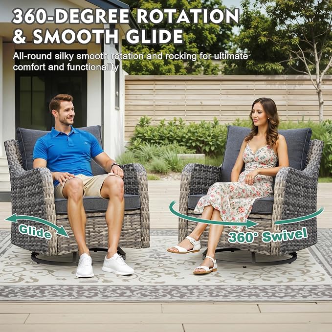 MEISSALIVVE Outdoor Patio Furniture Set with Swivel Chair, 6 Pieces Patio Conversation Set, Patio Sectional Furniture Set with 4 Swivel Rocker Patio Chair and 2 Side Table (Grey)