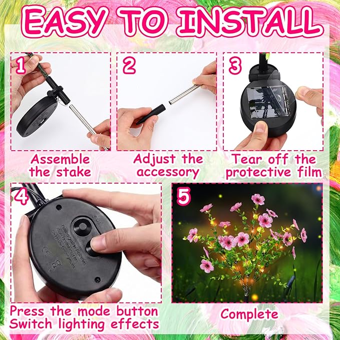 Glooglitter 2 Pack Pink Solar Stake Lights Outdoor Decor Waterproof Mums Artificial Flowers Solar Lights for Outdoor Garden Yard Pathway Decor (Violet)
