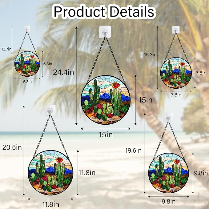 DASTOLL Stained Glass Window Hanging, Green Cactus Suncatcher for Doors Window Home Plant Landscape Sun Catchers Decoration Mother's Day Birthday Gifts for Women, Men, and Mom 9.8 in