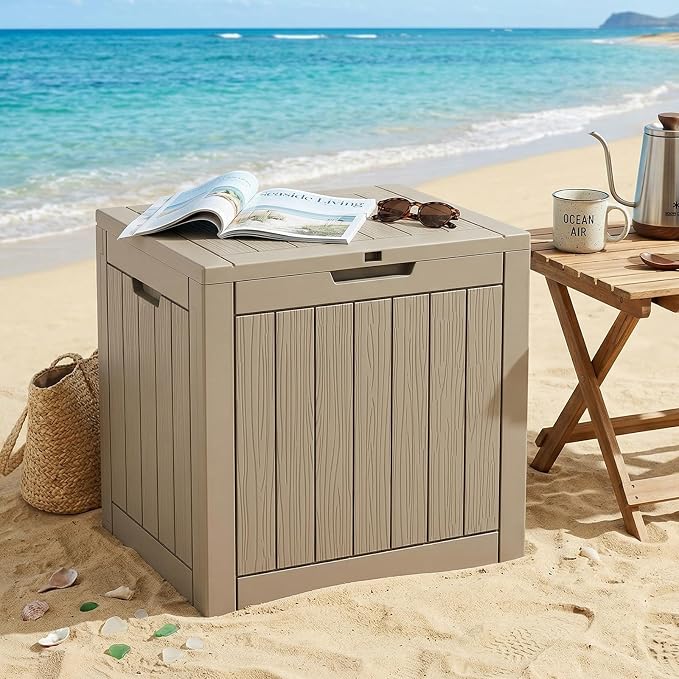 EFU Outdoor Storage Box 38 Gallon Deck Box (Indoor & Outdoor) Lockable UV Resistance Waterproof Resin Storage Bin Storage Box for Outdoor,Patio Storage(Taupe)