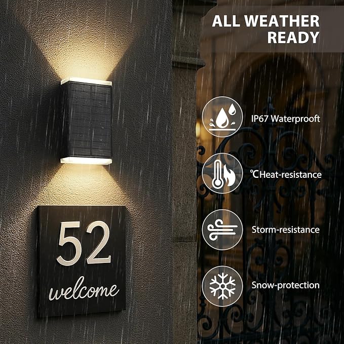 Solar Wall Light Outdoor,3000/4000/6000K 3 Modes Dusk to Dawn Lighting Wall Sconce IP67 Waterproof Up and Down Solar Lights Outdoor for House, Garage, Porch,Doorway (2 Pack)
