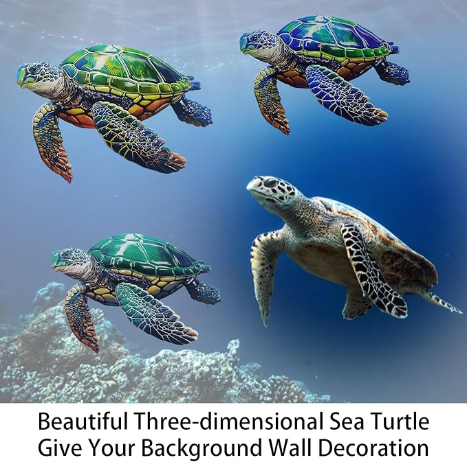 John's Studio 3Pcs Metal Turtle Sea Wall Decor Outdoor Garden Hanging Art Sculptures Home Ocean Theme Decorations for Kitchen Bathroom and Pool