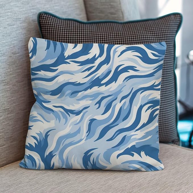 Pillow Cover Blue Tiger Print Cushion Cases Farmhouse Animal Tiger Print Pillow Cover Accent Decorative Cushion Covers Home Decor for Bedroom Sofa Bench Porch 16x16 in