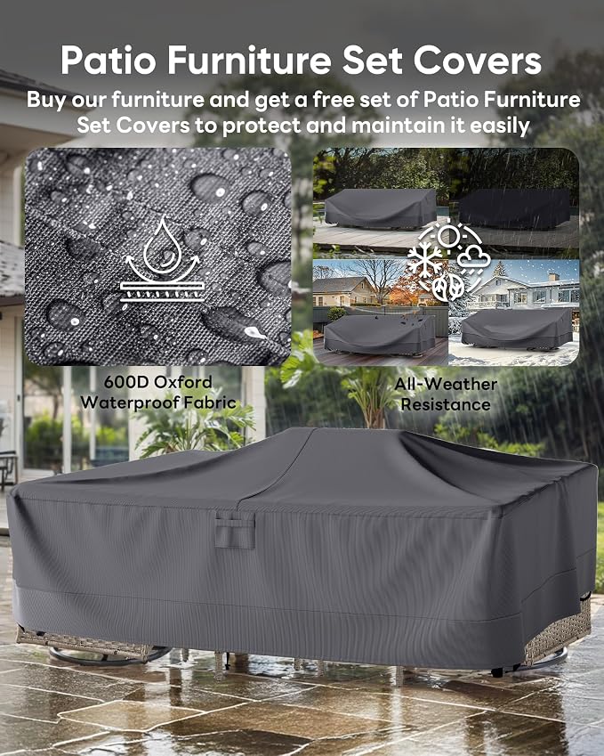 10-Piece Patio Furniture Set-Patio Rocking Chairs Set of 4 Outdoor Rattan Sofa Sets with Coffee Table Outdoor Patio Furniture Sets for Deck Porch Garden Balcony Poolside-Grey/Red