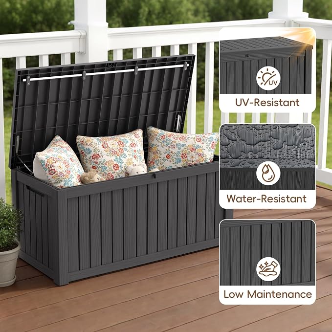 LubanNese Outdoor Storage Box, Waterproof Deck Box, Outdoor Patio Storage Bin, Weatherproof (Black, 150 Gallon)