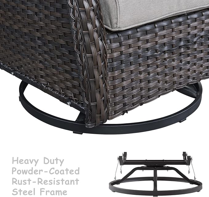 HUMMUH Patio Furniture 5 Pieces Outdoor Furniture Set Wicker Outdoor Sectional Couch with Patio Swivel Rocking Chairs,Ottomans for Patio