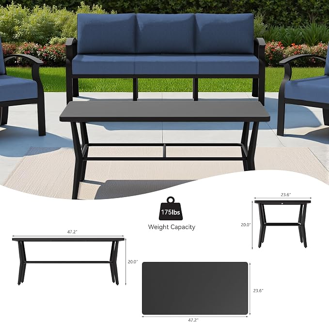 Kullavik Aluminum Patio Furniture Set,6 Piece Modern Metal Outdoor Patio Furniture w/5.1'' Thick Cushion,Swivel Chairs and Rectangular Coffee Table,Patio Conversation Sets for Porch,Deck,NavyBlue