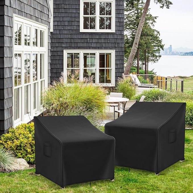 Richwon Adirondack Chair Covers Waterproof, Lawn Outdoor Chair Covers 2 Pack, Patio Chair Covers for Outdoor Furniture Fits up to 32W x 37D x 36H inches, Black