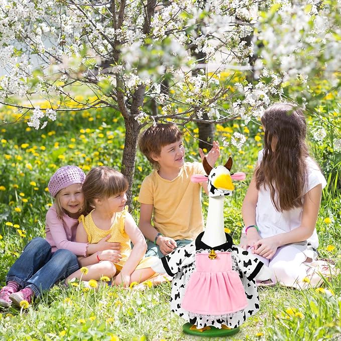Honic Cow Porch Goose Outfits for 23" High Cement or Plastic Goose for Spring Outdoor Garden Yard Patio Lawn Statue Spring Decor (Pink Dress)