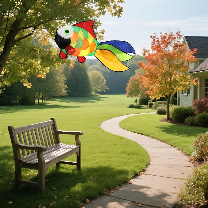 9KM DWLIFE Rainbow Fishing Windsock, 32in Outdoor Wind Spinner for Garden | Colorful Fish-Shaped Wind Sock with Ripstop Polyester, Swivel Snap for Yard, Patio, Garden Decor and Wind Direction Viewing