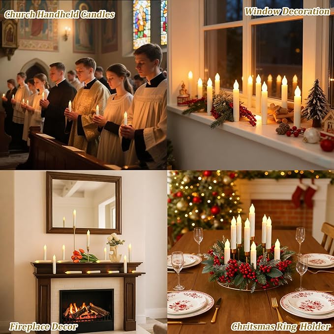 MUMCHASI 24 Packs Flameless Taper Candles Battery Operated Candlestickes Electric LED Candles Flickering Christmas Candlesticks Warm Yellow Light Party Home Decor H: 6 inches No Remote