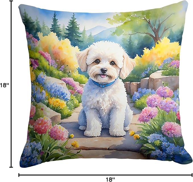 Caroline's Treasures Maltipoo Spring Path Throw Pillow Machine Washable, Indoor Outdoor Decorative Pillow for Couch, Bed or Patio, 18Hx18W