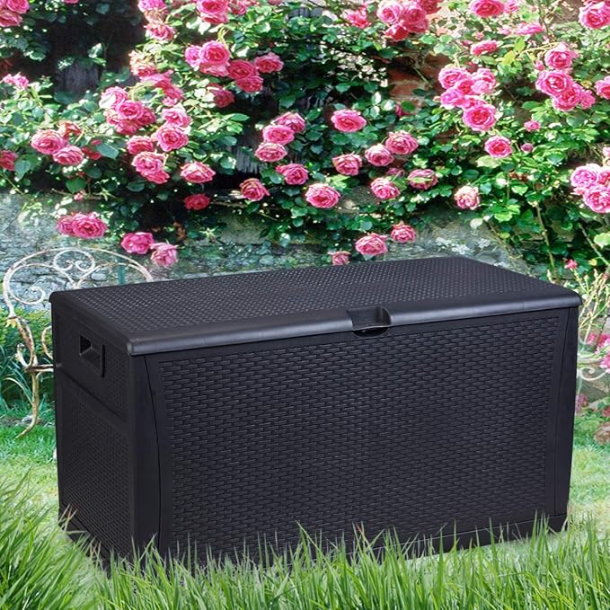 Deck Box, 120-Gallon Patio Outdoor Plastic Storage 47.2" L x 24.01" W x 24.80" H Waterproof Black