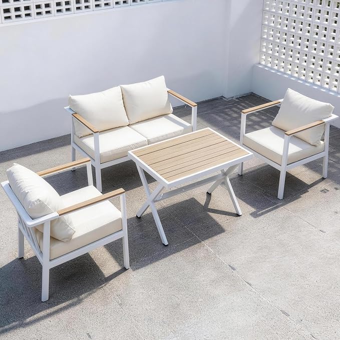 Aluminum Outdoor Folding Patio Table, X-Shaped Cross Legs Table with Triangular Stability, Weatherproof Slatted Top for Garden, Balcony, Backyard, Wobble-Free White