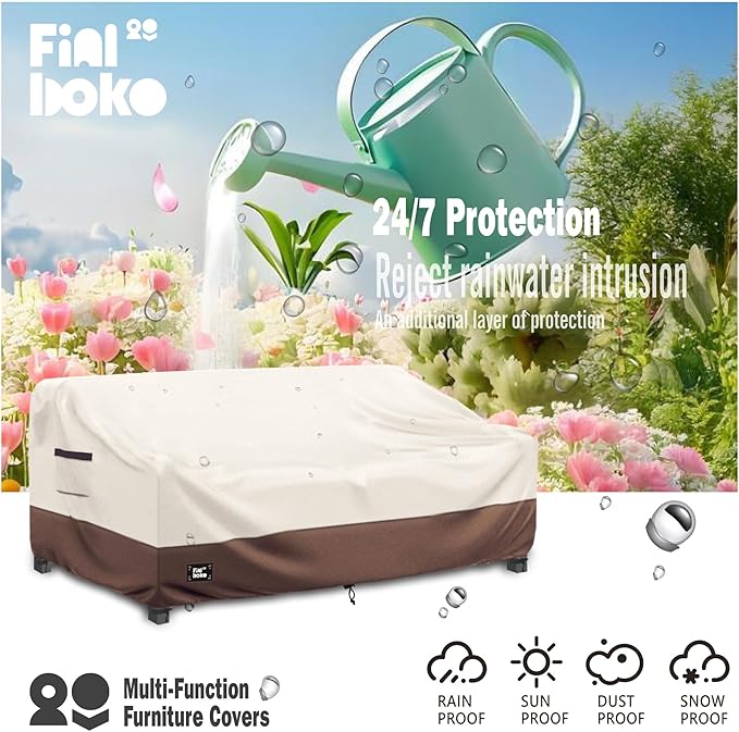 3-seater Outdoor Couch Cover,79"Wx38"Dx35"H Patio Sofa Cover,100% Waterproof Heavy Duty Patio Furniture Covers,Beige&Brow