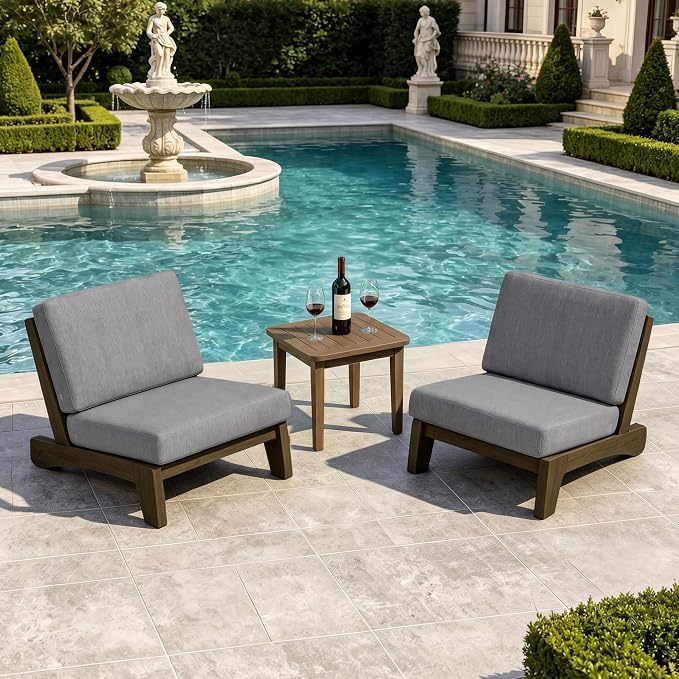 Pia Ricoo Patio Chairs Set of 2, Heavy Duty Wood Patio Furniture Set with Thick Cushions, Bistro Set All-Weather Outdoor Chairs for Balcony, Deck, Poolside, Porch - Gray