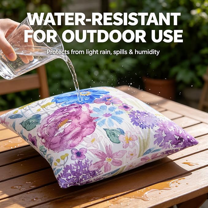 Pyonic Waterproof Outdoor Pillow Covers 18x18 Inch Colorful Wildflower Botanical Floral Outdoor Pillows for Patio Furniture Spring Summer Decoration for Home,Peonies Cornflowers Primroses