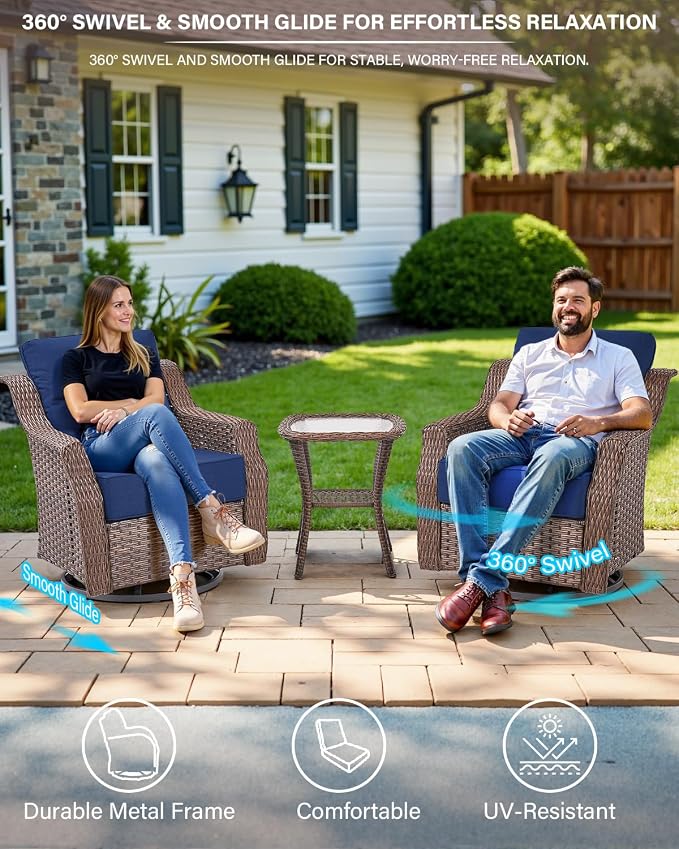 Belord 10 Piece High Back Outdoor Patio Furniture Set - Patio Conversation Set with Swivel Rocker Outdoor Chairs Set of 4 and 3 Seater Sofa, Wicker Ottoman and Coffee Table for Garden Backyard
