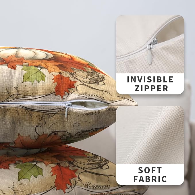 Fall Pillow Covers 24x24 Set of 2 Maple Leaves Pumpkin Pillow Covers Autumn Harvest Pillowcase Thanksgiving Vintage Cushion Case for Home Decor Couch Sofa